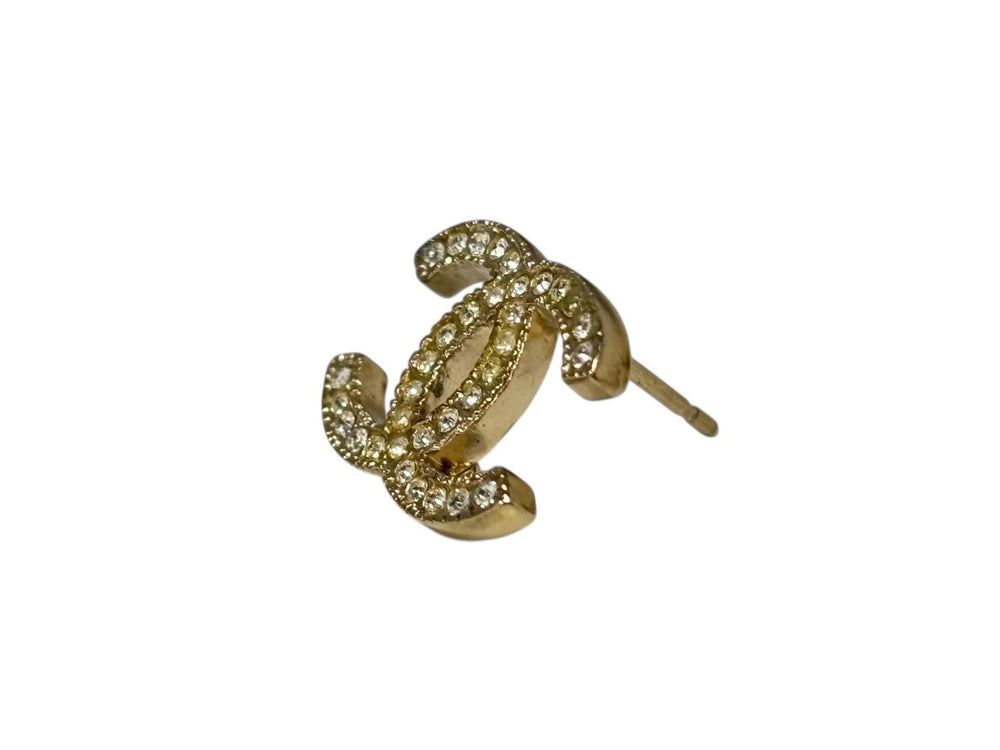 CHANEL シャネル ココマーク ピアス 重量約3.0g A11A刻印 GPメタル ラインストーン ゴールド クリア 両耳用 美品 中古 4b009275