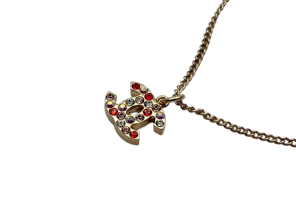 Very good condition CHANEL Coco mark necklace Weight approx. 5g 04A stamp Total length approx. 46cm GP Metal Rhinestone Clear Gold Used 4b009280