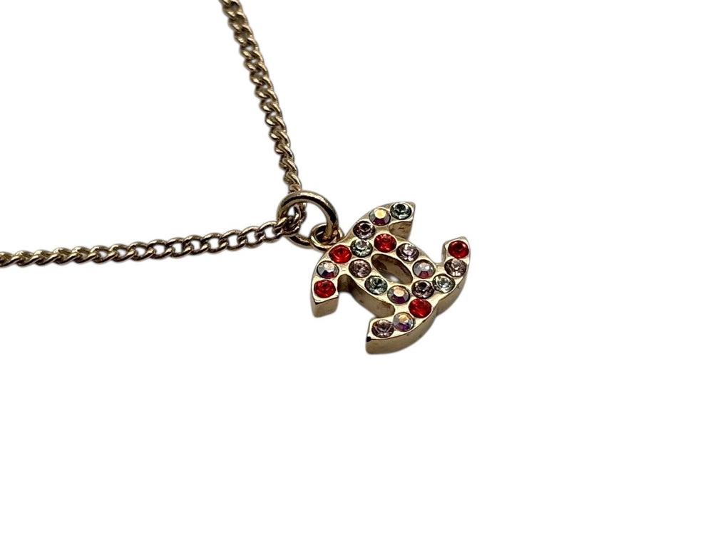 Very good condition CHANEL Coco mark necklace Weight approx. 5g 04A stamp Total length approx. 46cm GP Metal Rhinestone Clear Gold Used 4b009280