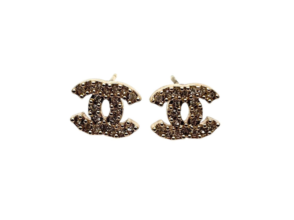 極美品 CHANEL シャネル ココマーク ピアス 重量約2g A13S刻印 ラインストーン メタル GP ゴールド クリア 両耳用 中古 4b009281