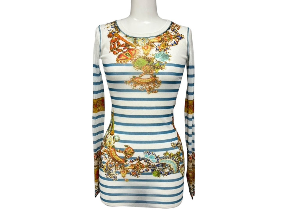新品同様 JEAN PAUL GAULTIER SOLEIL ジャンポールゴルチエ パワーネット シアートップス ロングカットソー ホワイト マルチカラー 中古 4b009286