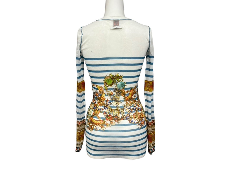 新品同様 JEAN PAUL GAULTIER SOLEIL ジャンポールゴルチエ パワーネット シアートップス ロングカットソー ホワイト マルチカラー 中古 4b009286