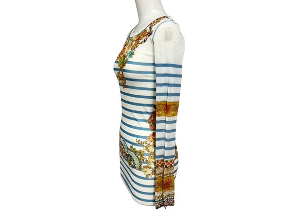 新品同様 JEAN PAUL GAULTIER SOLEIL ジャンポールゴルチエ パワーネット シアートップス ロングカットソー ホワイト マルチカラー 中古 4b009286