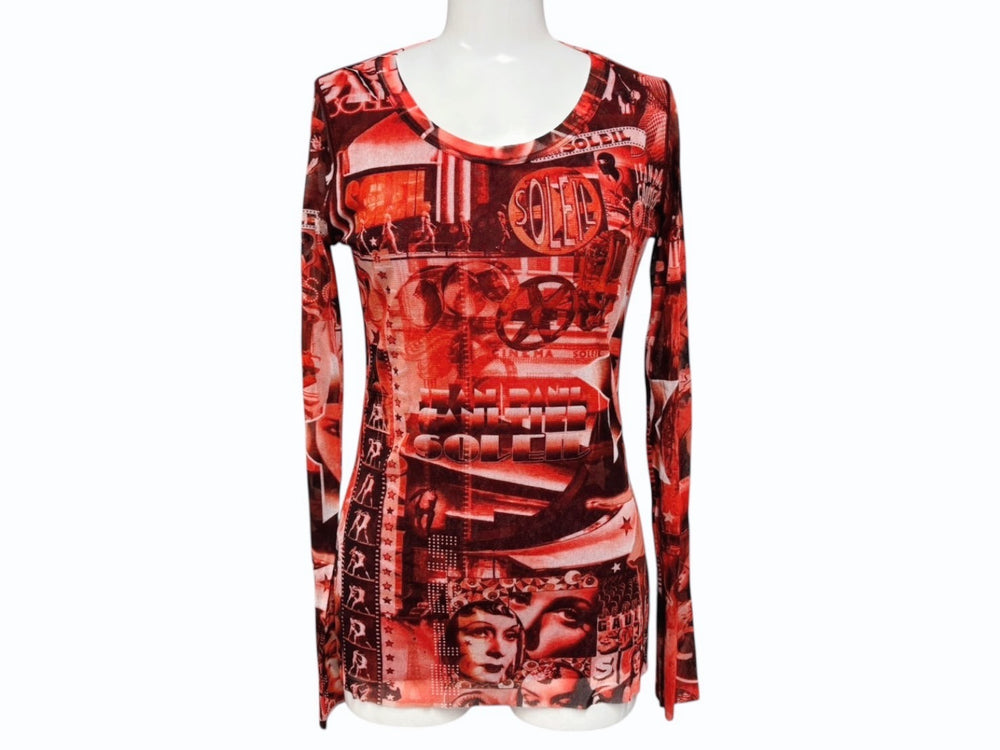 新品同様 JEAN PAUL GAULTIER SOLEIL ジャンポールゴルチエ パワーネット シアートップス ロングカットソー レッド 中古 4b009287
