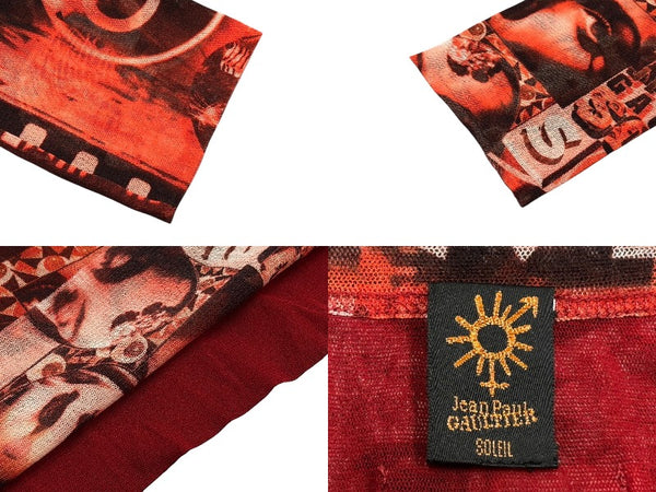 新品同様 JEAN PAUL GAULTIER SOLEIL ジャンポールゴルチエ パワーネット シアートップス ロングカットソー レッド 中古 4b009287
