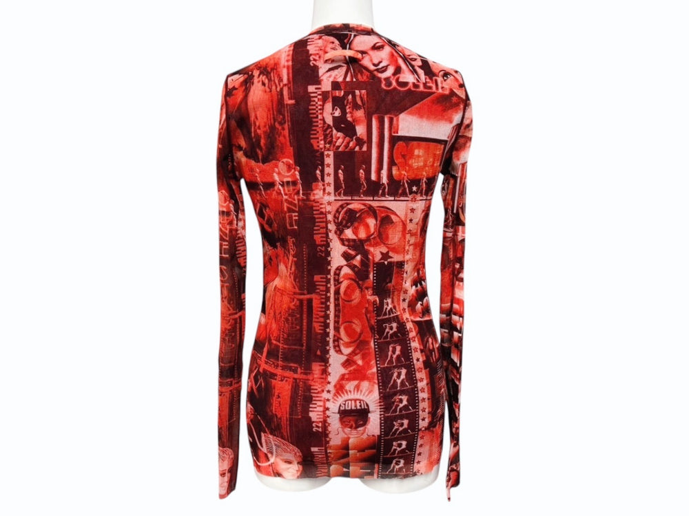 新品同様 JEAN PAUL GAULTIER SOLEIL ジャンポールゴルチエ パワーネット シアートップス ロングカットソー レッド 中古 4b009287