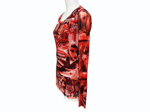 新品同様 JEAN PAUL GAULTIER SOLEIL ジャンポールゴルチエ パワーネット シアートップス ロングカットソー レッド 中古 4b009287