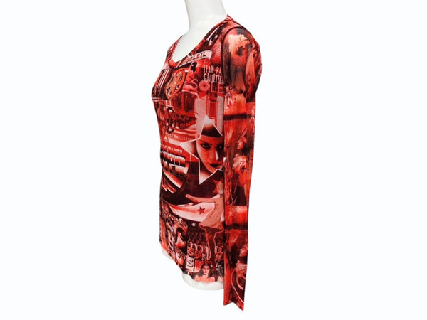 新品同様 JEAN PAUL GAULTIER SOLEIL ジャンポールゴルチエ パワーネット シアートップス ロングカットソー レッド 中古 4b009287