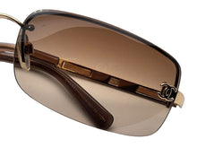 画像をギャラリービューアに読み込む, 極美品 CHANEL シャネル ハーフリム サングラス 4113 c.292/13 サイズ65□15 120 ココマーク ブラウン ゴールド 中古 4b009290