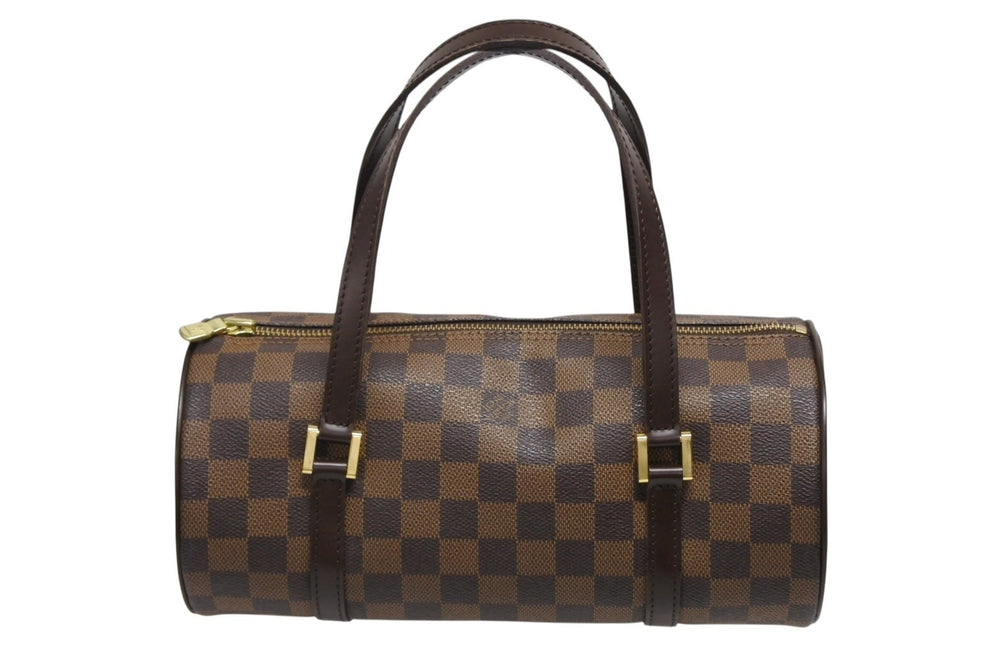 Very good condition LOUIS VUITTON handbag drum type tubular Damier Papillon 26 N51304 brown gold hardware used 4b009354