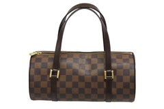 極美品 LOUIS VUITTON ルイヴィトン ハンドバッグ ドラム型 筒状 ダミエ パピヨン26 N51304 ブラウン ゴールド金具 中古 4b009354