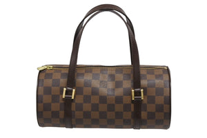 極美品 LOUIS VUITTON ルイヴィトン ハンドバッグ ドラム型 筒状 ダミエ パピヨン26 N51304 ブラウン ゴールド金具 中古 4b009354
