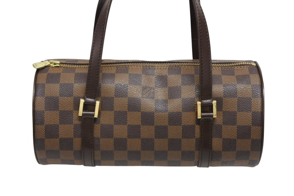 Very good condition LOUIS VUITTON handbag drum type tubular Damier Papillon 26 N51304 brown gold hardware used 4b009354