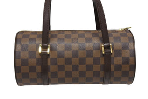 極美品 LOUIS VUITTON ルイヴィトン ハンドバッグ ドラム型 筒状 ダミエ パピヨン26 N51304 ブラウン ゴールド金具 中古 4b009354