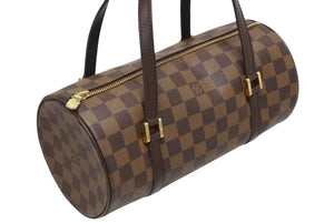 極美品 LOUIS VUITTON ルイヴィトン ハンドバッグ ドラム型 筒状 ダミエ パピヨン26 N51304 ブラウン ゴールド金具 中古 4b009354