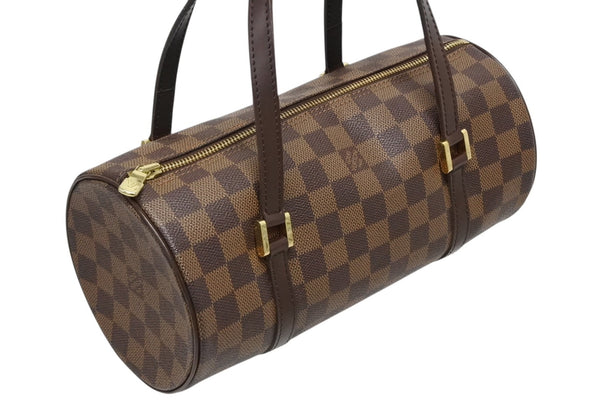 極美品 LOUIS VUITTON ルイヴィトン ハンドバッグ ドラム型 筒状 ダミエ パピヨン26 N51304 ブラウン ゴールド金具 中古 4b009354