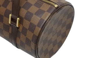 極美品 LOUIS VUITTON ルイヴィトン ハンドバッグ ドラム型 筒状 ダミエ パピヨン26 N51304 ブラウン ゴールド金具 中古 4b009354