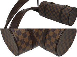 極美品 LOUIS VUITTON ルイヴィトン ハンドバッグ ドラム型 筒状 ダミエ パピヨン26 N51304 ブラウン ゴールド金具 中古 4b009354