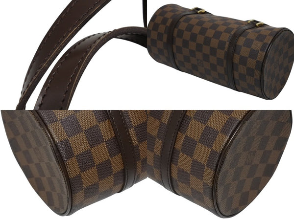 極美品 LOUIS VUITTON ルイヴィトン ハンドバッグ ドラム型 筒状 ダミエ パピヨン26 N51304 ブラウン ゴールド金具 中古 4b009354