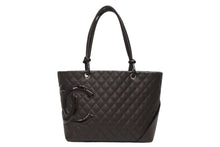 画像をギャラリービューアに読み込む, CHANEL シャネル カンボンライン ラージトートバッグ 10番台 A25169 ココマーク カーフスキン パテントレザー ブラウン 美品 中古 4b009356