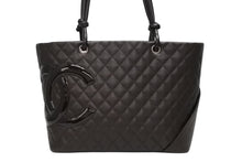 画像をギャラリービューアに読み込む, CHANEL シャネル カンボンライン ラージトートバッグ 10番台 A25169 ココマーク カーフスキン パテントレザー ブラウン 美品 中古 4b009356