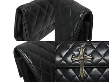 画像をギャラリービューアに読み込む, CHROME HEARTS クロムハーツ ディナーバッグ クラッチバッグ ラージクロス マトラッセ ラムスキン ブラック 中古 4b009367