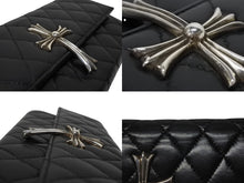 画像をギャラリービューアに読み込む, CHROME HEARTS クロムハーツ ディナーバッグ クラッチバッグ ラージクロス マトラッセ ラムスキン ブラック 中古 4b009367