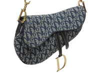 画像をギャラリービューアに読み込む, 極美品 Christian Dior クリスチャンディオール ワンショルダーバッグ サドルバッグ トロッター ガリアーノ期 キャンバス レザー ネイビー 中古 4b009373