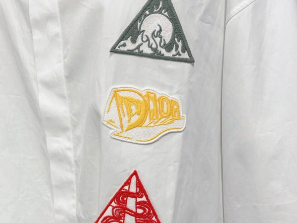 極美品 Christian Dior クリスチャンディオール 長袖 比翼ボタンシャツ 393C531A1581 サイズ44 マルチパッチ ホワイト 中古 4b009400