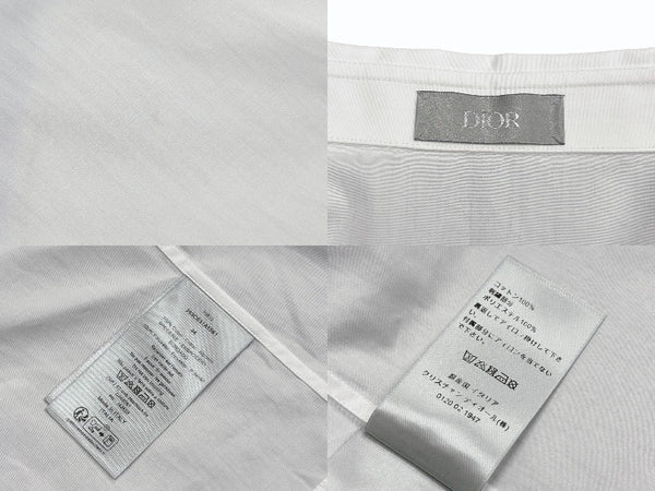 極美品 Christian Dior クリスチャンディオール 長袖 比翼ボタンシャツ 393C531A1581 サイズ44 マルチパッチ ホワイト 中古 4b009400