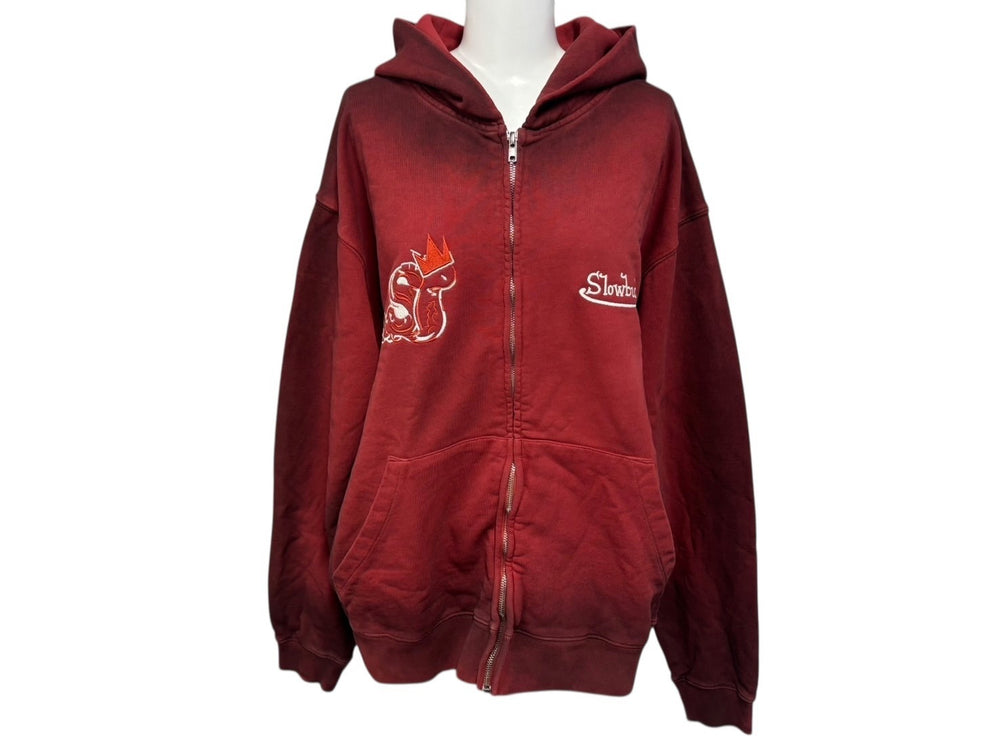 New and unused SLOWBUCKS Zip Up Hoodie Parka Size M Red Gradient Embroidery Used 4b009439