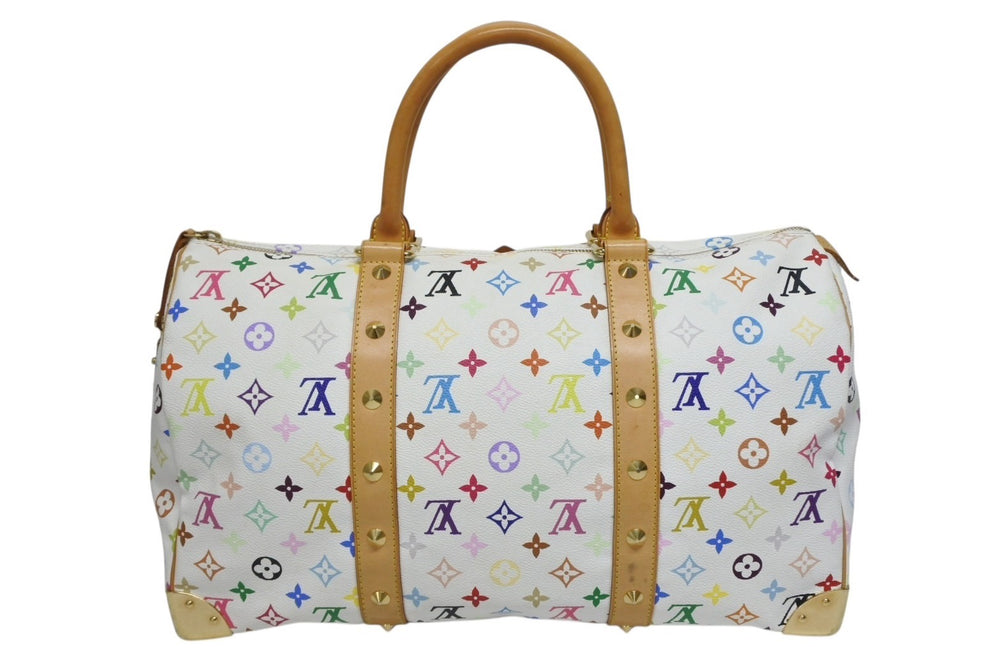 LOUIS VUITTON ルイヴィトン キーポル45 ボストンバッグ M92641 モノグラム マルチカラー ホワイト 村上隆 美品 中古 4b009463
