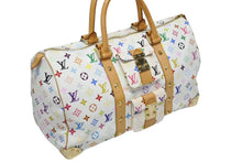 画像をギャラリービューアに読み込む, LOUIS VUITTON ルイヴィトン キーポル45 ボストンバッグ M92641 モノグラム マルチカラー ホワイト 村上隆 美品 中古 4b009463
