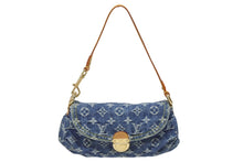 画像をギャラリービューアに読み込む, 極美品 LOUIS VUITTON ルイヴィトン ミニプリーティ ハンドバッグ M95050 モノグラムデニム レザー ブルー 中古 4b009467
