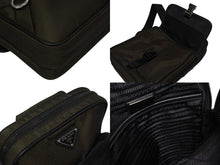 画像をギャラリービューアに読み込む, 新品同様 PRADA プラダ ONE SHOULDER BACKPACK ワンショルダーバックパック トライアングルロゴ ナイロン レザー カーキ ブラック 中古 4b009471