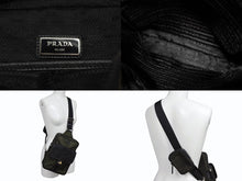 画像をギャラリービューアに読み込む, 新品同様 PRADA プラダ ONE SHOULDER BACKPACK ワンショルダーバックパック トライアングルロゴ ナイロン レザー カーキ ブラック 中古 4b009471