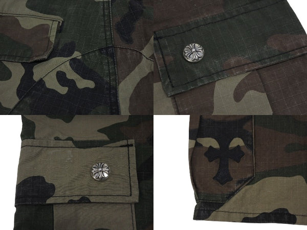 極美品 CHROME HEARTS クロムハーツ Devil Dog Shorts デビルドッグ カーゴショーツ サイズ31 CHクロスパッチ カモフラ柄 中古 4b009472