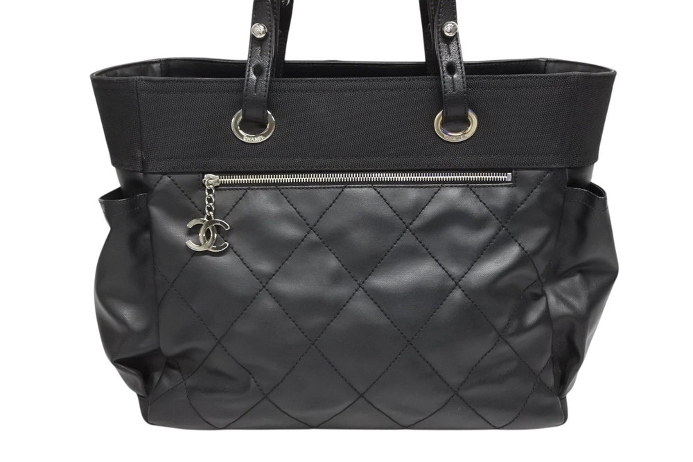 新品同様 CHANEL シャネル パリビアリッツ トートバッグMM ココマーク A34209 コーティングキャンバス レザー シルバー金具 中古 4b009506