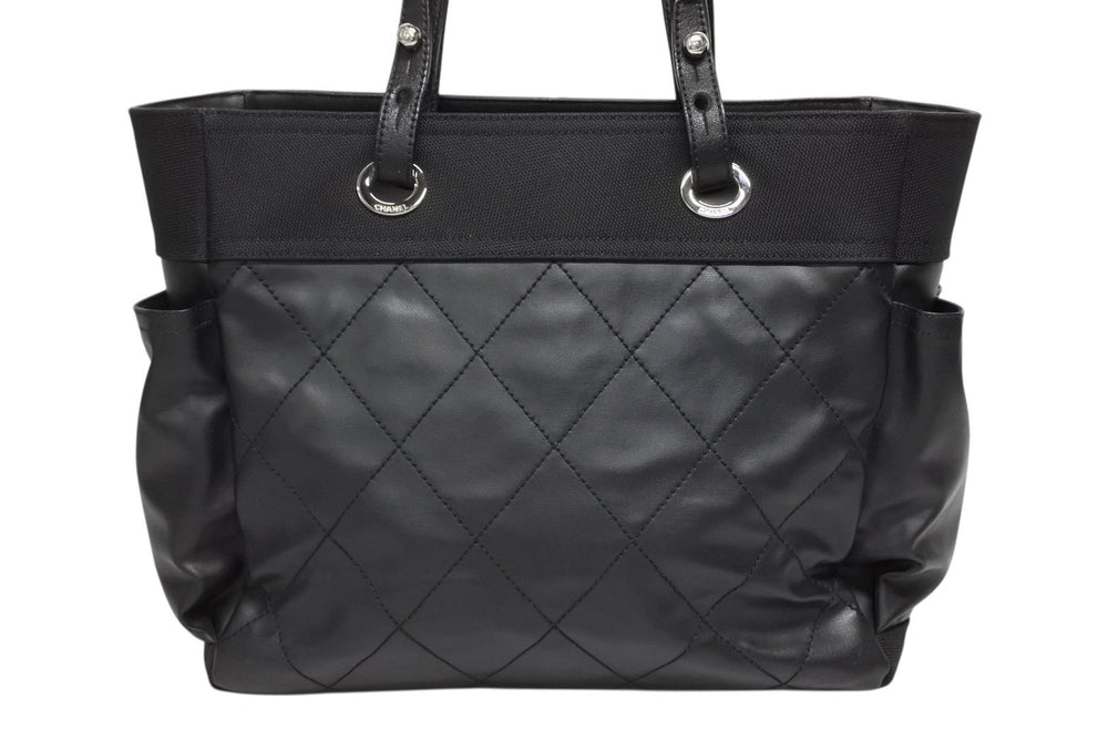 Like new CHANEL Paris Biarritz Tote Bag MM Coco Mark A34209 Coated Canvas Leather Silver Hardware Used 4b009506