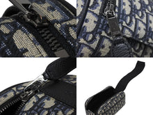 画像をギャラリービューアに読み込む, Christian Dior クリスチャンディオール ポーチ セカンドバッグ 2ESCA494YKY オブリーク ネイビー ジャガード カーフスキン 美品 中古 4b009527