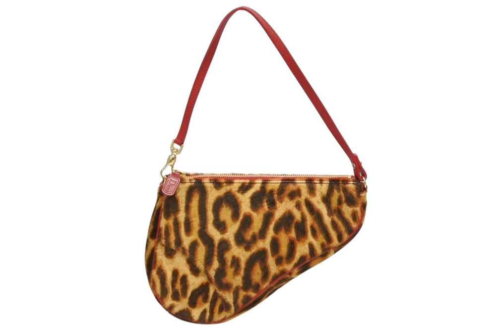 Very Good Condition Christian Dior Saddle Pouch Accessory Pouch Leopard Pattern Harako Leather Galliano Period Used 4b009537