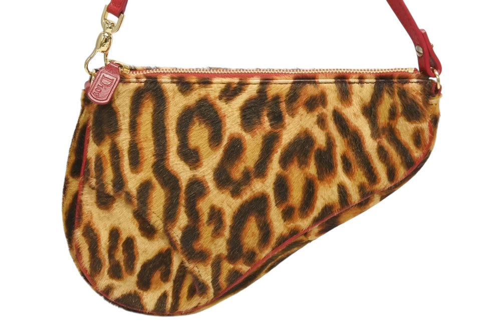 Very Good Condition Christian Dior Saddle Pouch Accessory Pouch Leopard Pattern Harako Leather Galliano Period Used 4b009537