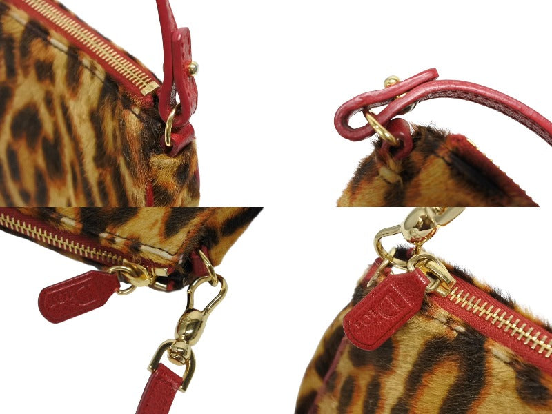 極美品 Christian Dior クリスチャンディオール サドルポーチ アクセサリーポーチ レオパード柄 ハラコ レザー ガリアーノ期 中古 4b009537