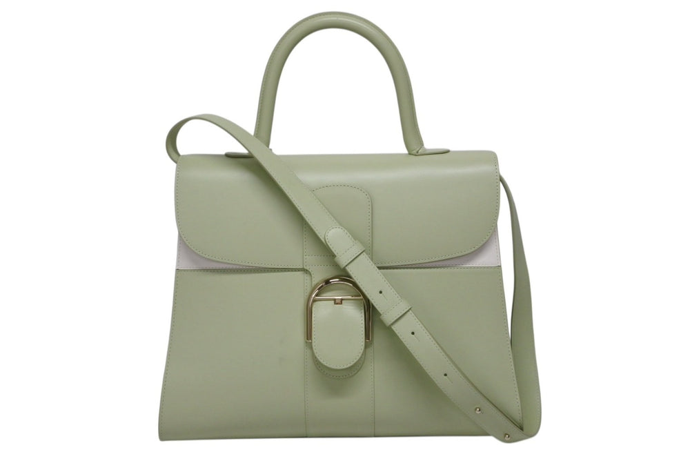 極美品 DELVAUX デルボー Brillant GM ブリヨンGM 2WAYバッグ パステルグリーン カーフレザー ゴールド金具 中古 4b009548