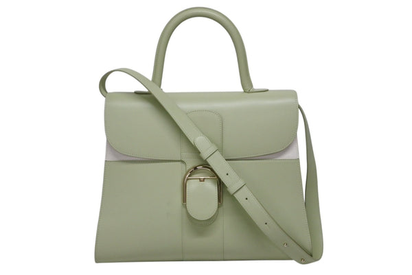 極美品 DELVAUX デルボー Brillant GM ブリヨンGM 2WAYバッグ パステルグリーン カーフレザー ゴールド金具 中古 4b009548