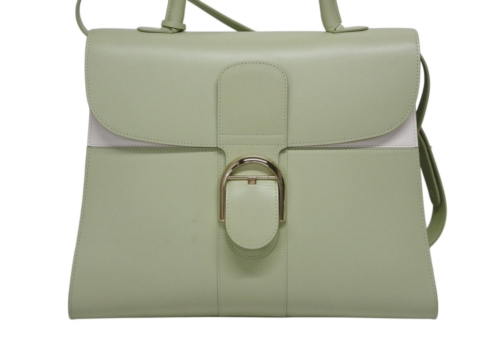 極美品 DELVAUX デルボー Brillant GM ブリヨンGM 2WAYバッグ パステルグリーン カーフレザー ゴールド金具 中古 4b009548