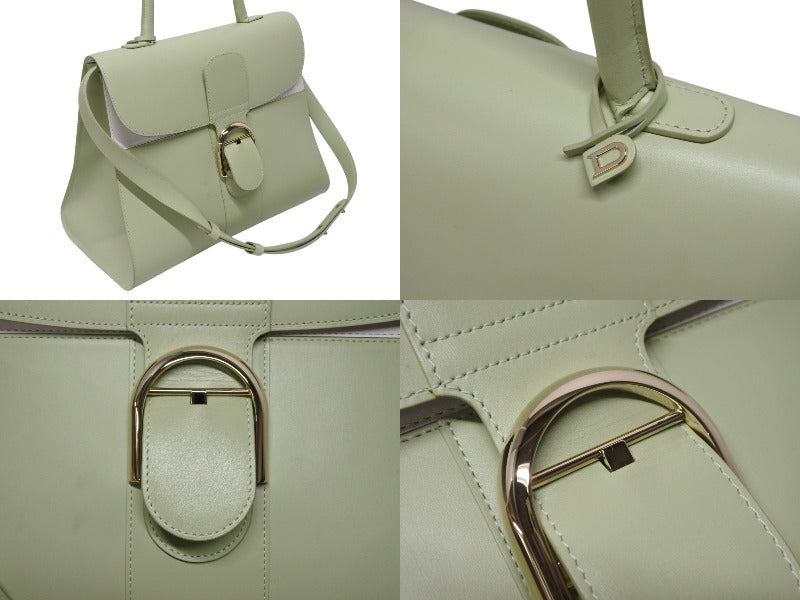極美品 DELVAUX デルボー Brillant GM ブリヨンGM 2WAYバッグ パステルグリーン カーフレザー ゴールド金具 中古 4b009548