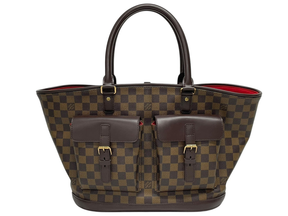 極美品 LOUIS VUITTON ルイヴィトン マノスクGM トートバッグ N51120 ダミエ エベヌ PVC レザー ゴールド金具 中古 4b009559