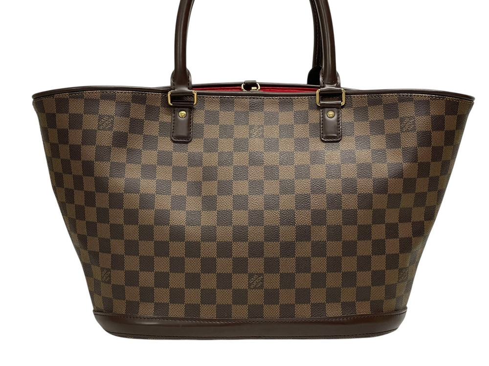 極美品 LOUIS VUITTON ルイヴィトン マノスクGM トートバッグ N51120 ダミエ エベヌ PVC レザー ゴールド金具 中古 4b009559
