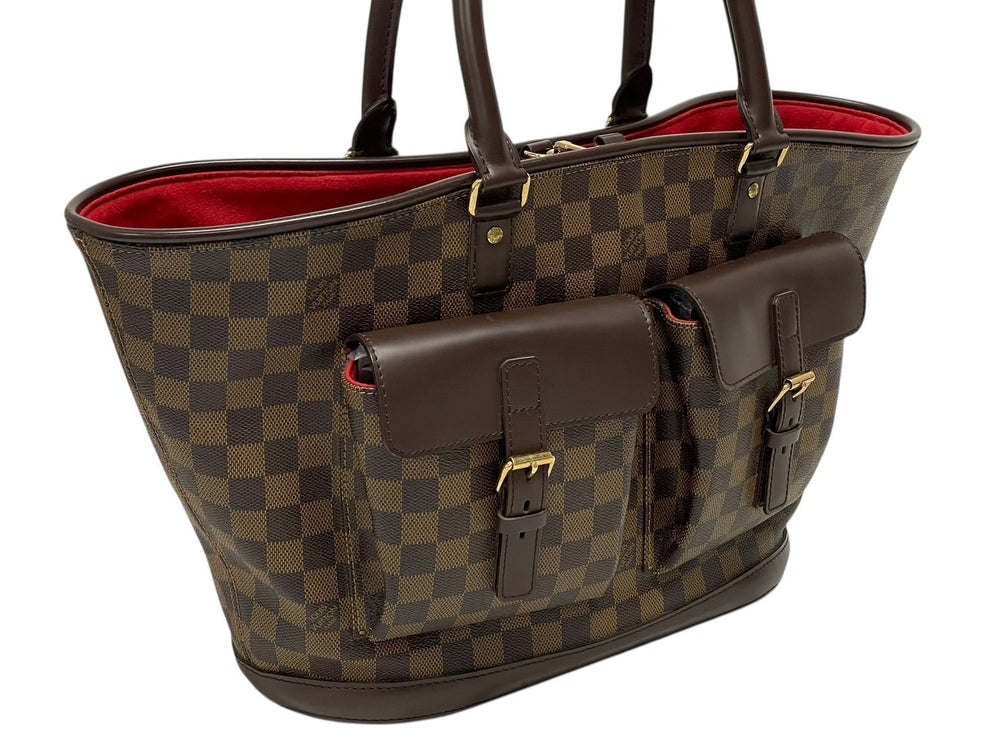 極美品 LOUIS VUITTON ルイヴィトン マノスクGM トートバッグ N51120 ダミエ エベヌ PVC レザー ゴールド金具 中古 4b009559